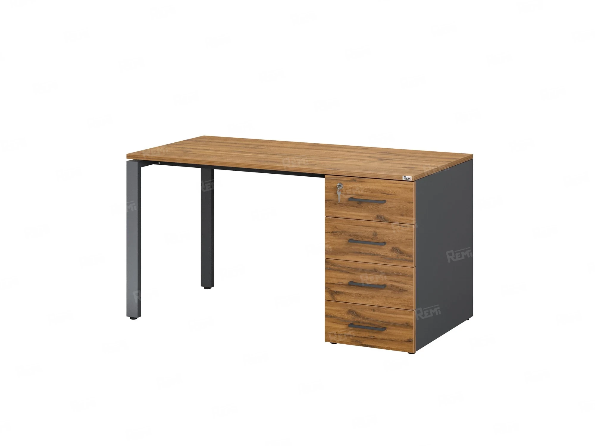 Стол прямой с тумбой на П-образных опоре, правый 1600x700x750 RM103-16x7 Юстус/Серый