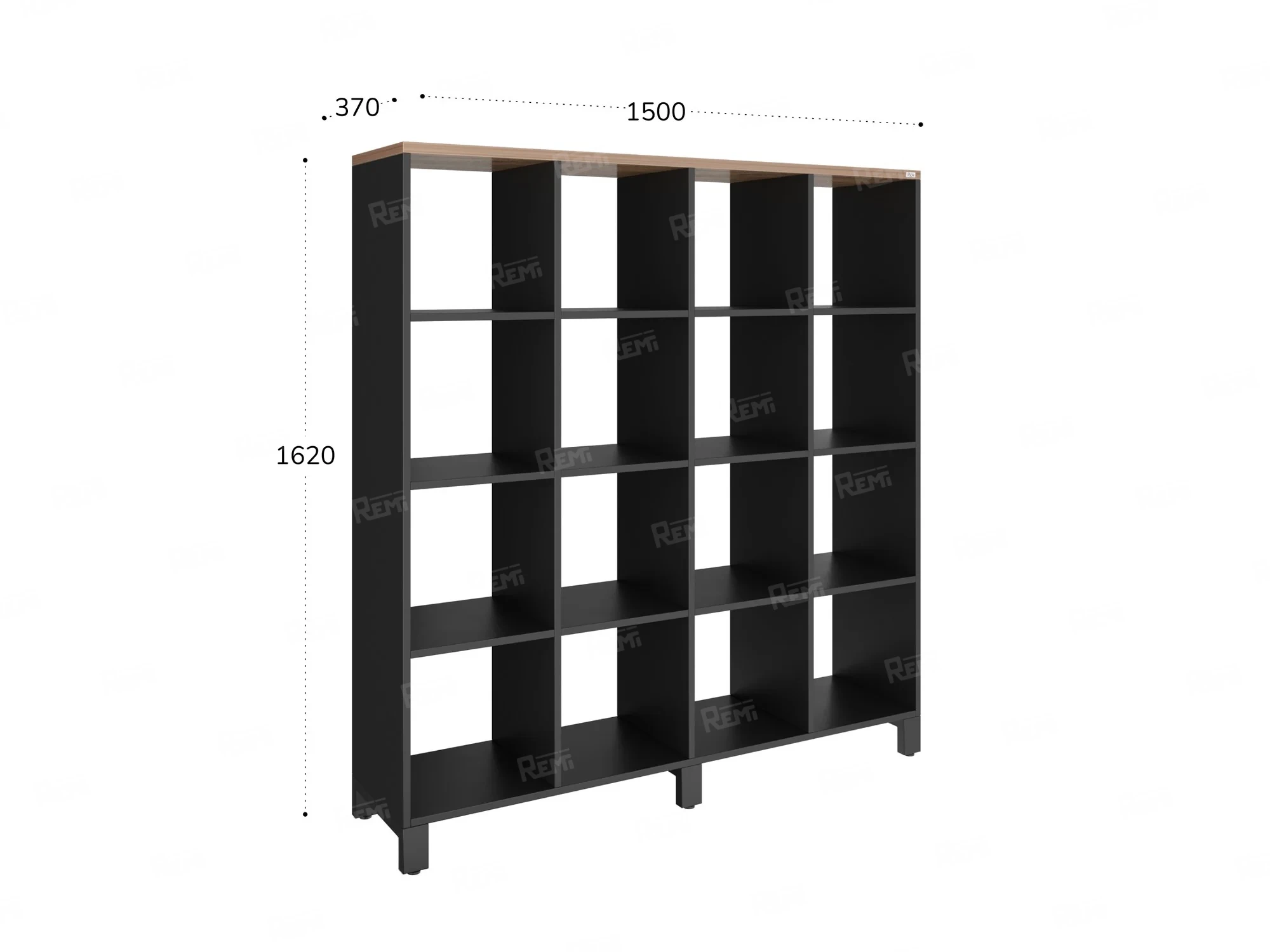 Стеллаж, 16 ячеек 1500х370х1620 RM140-15x37 Дуб Юстус/Черный