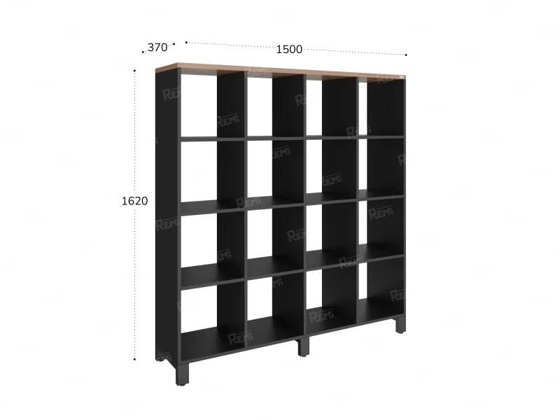Стеллаж, 16 ячеек 1500х370х1620 RM140-15x37 Дуб Юстус/Черный