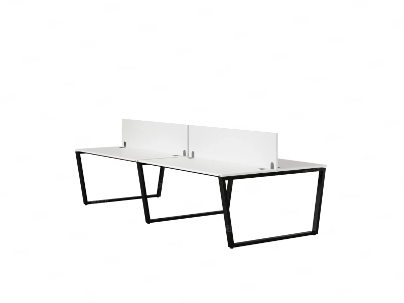 Бенч-система, 4 рабочих места, на U-образных опорах, 2 ЛДСП экранов 2000x1600x750 RM173-4-10x16 Белый/Черный