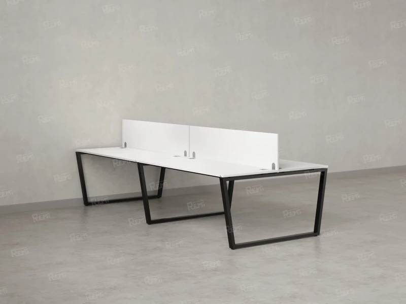 Бенч-система, 4 рабочих места, на U-образных опорах, 2 ЛДСП экранов 2000x1600x750 RM173-4-10x16 Белый/Черный