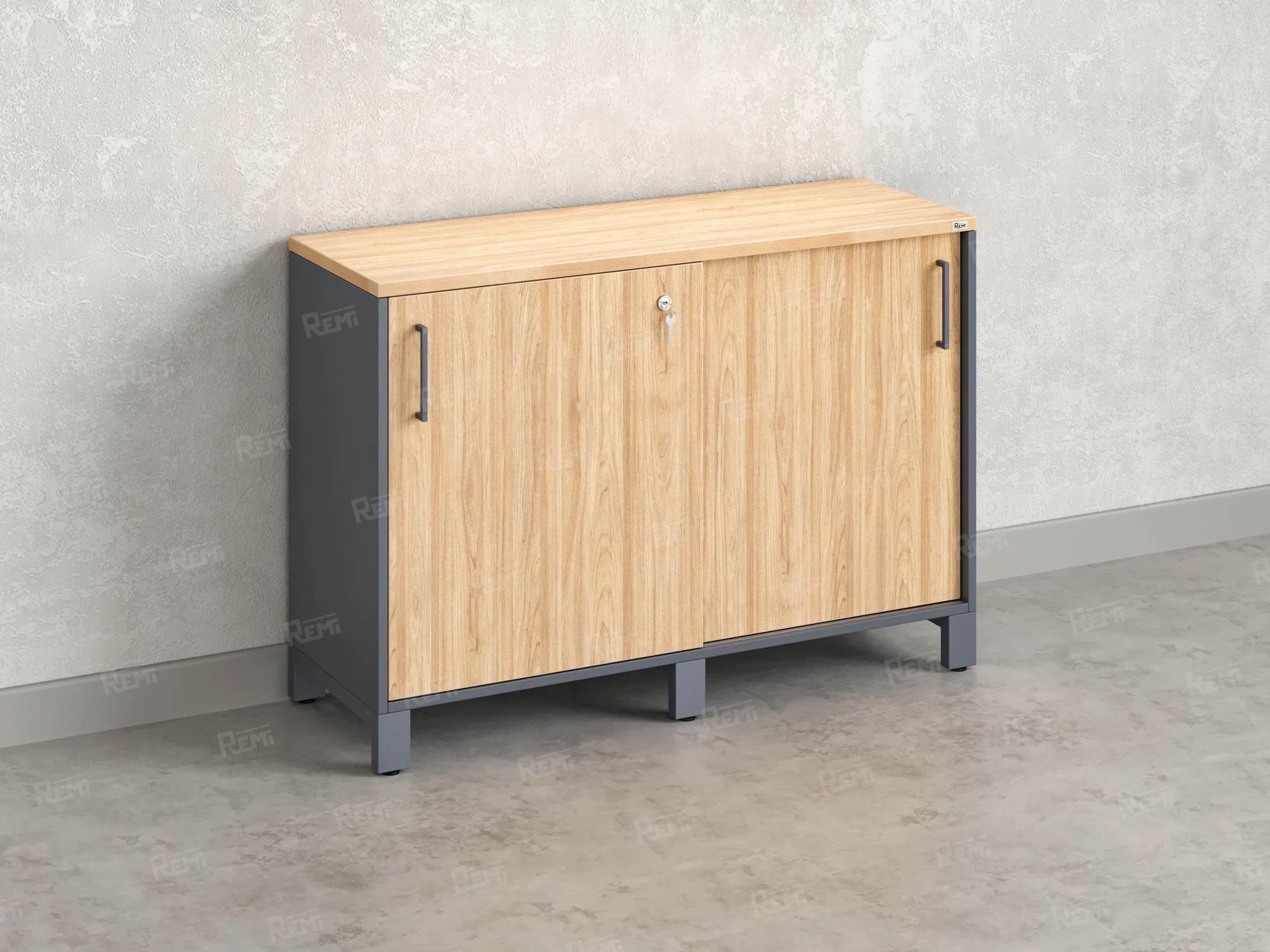 Низкий шкаф-купе 1200x420x850 RM124-120x42 Вяз Швейцарский светлый/Серый