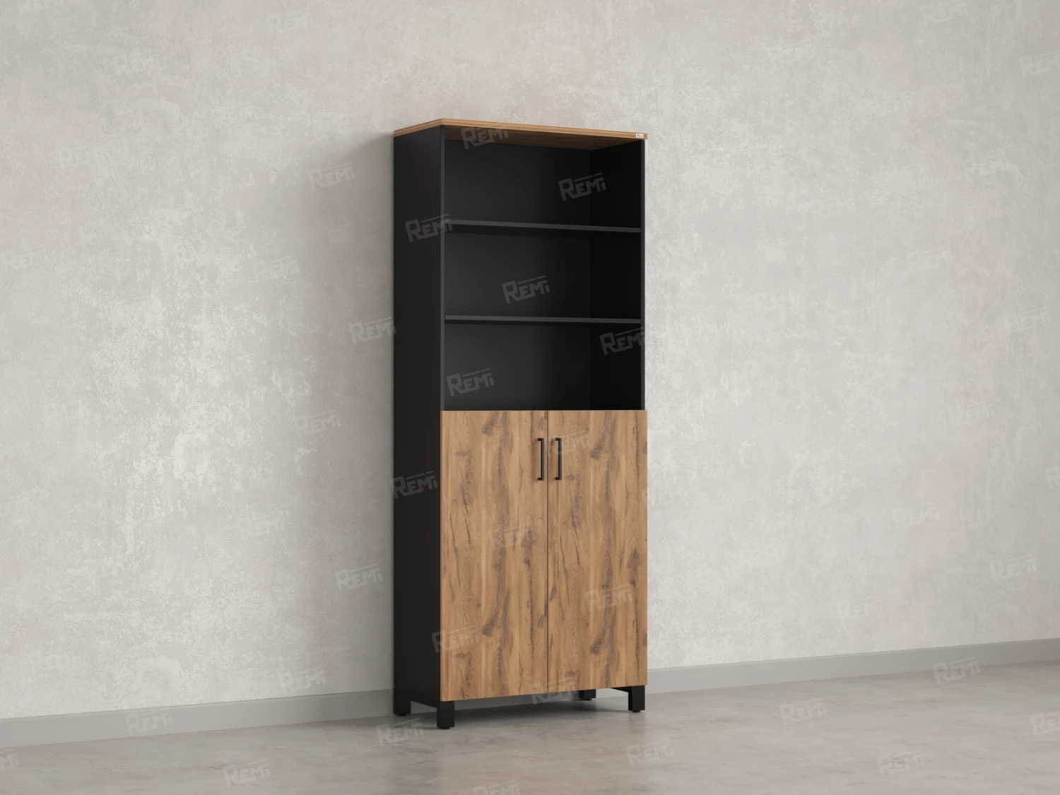 Шкаф комбинированный, 6 уровней 900x420x2200 RM154-90x41 Дуб Юстус/Черный