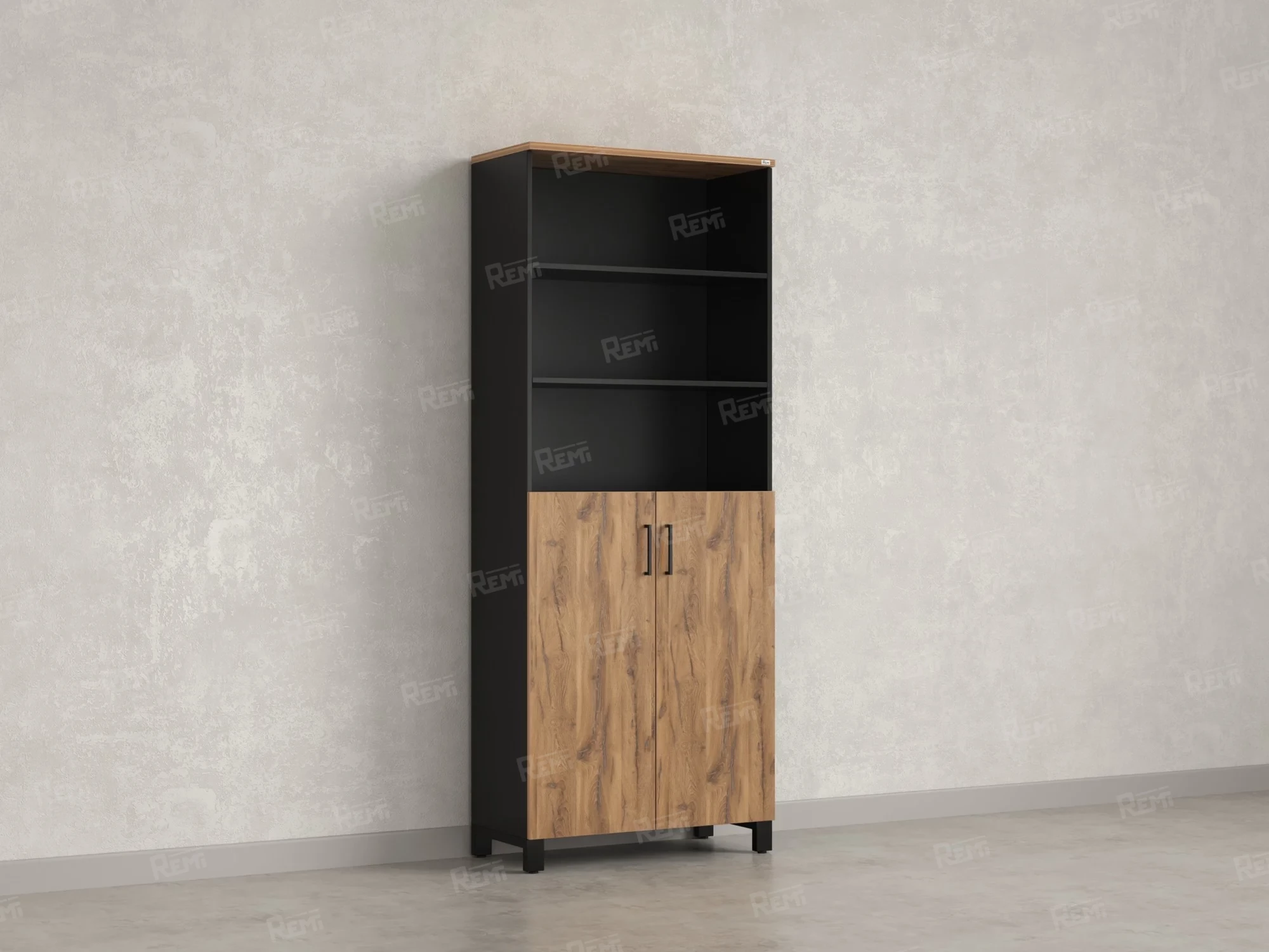 Шкаф комбинированный, 6 уровней 900x420x2200 RM154-90x41 Дуб Юстус/Черный