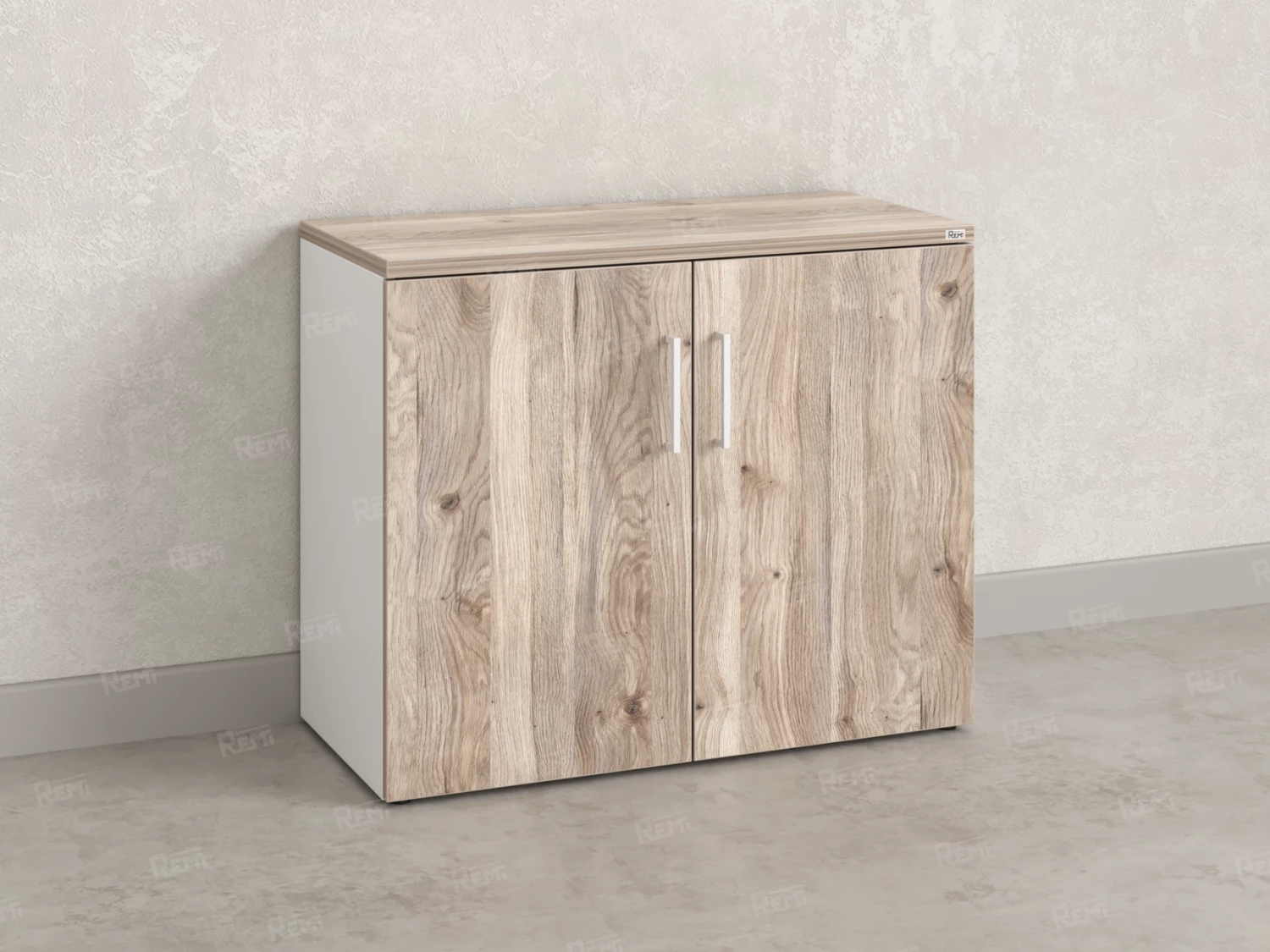 Шкаф низкий распашной, регулируемые опоры, 2 уровня 900x600x750 RM148-90x60 Дуб Маувелла/Белый