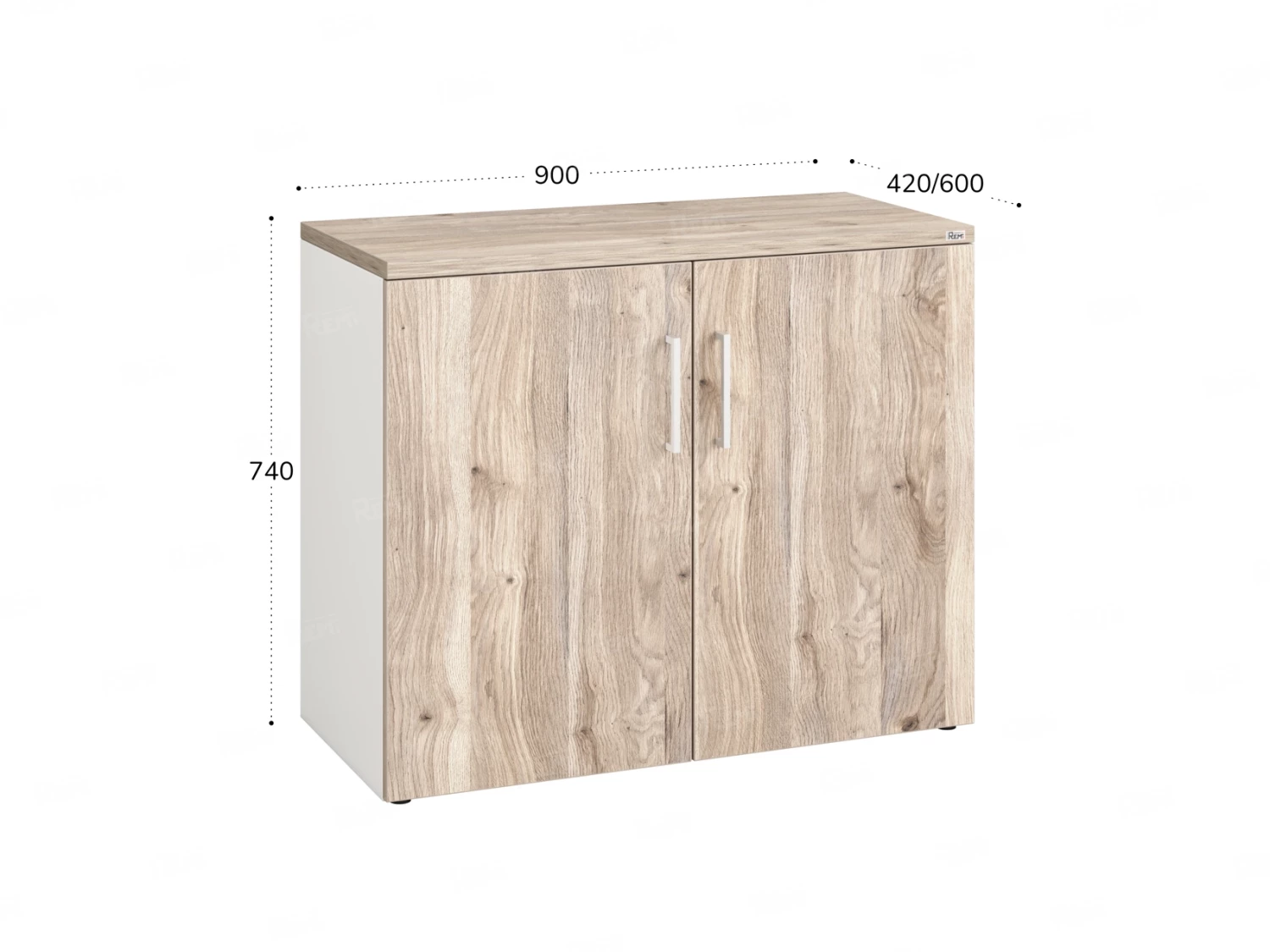 Шкаф низкий распашной, регулируемые опоры, 2 уровня 900x600x750 RM148-90x60 Дуб Маувелла/Белый