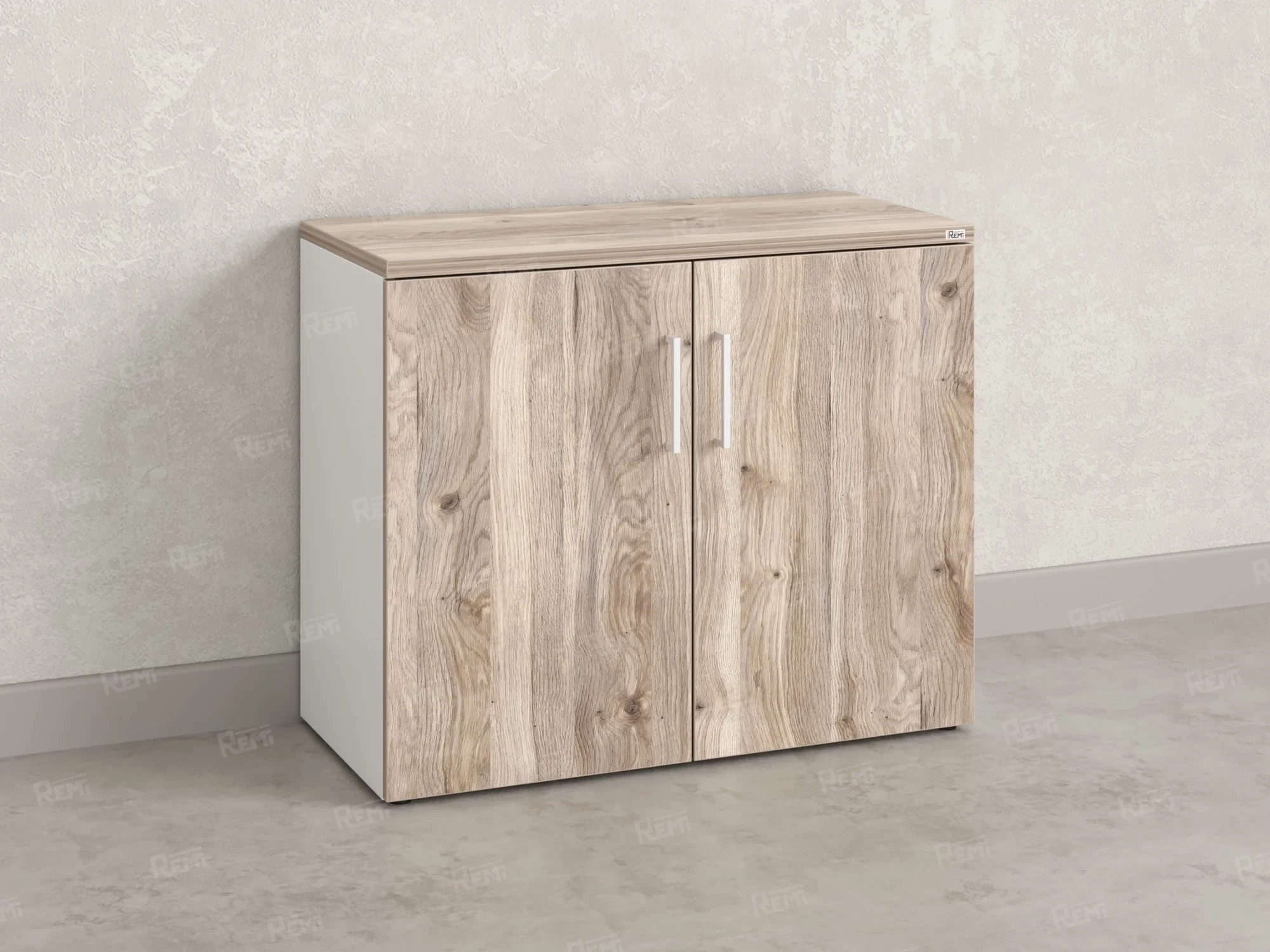 Шкаф низкий распашной, регулируемые опоры, 2 уровня 900x600x750 RM148-90x60 Дуб Маувелла/Белый