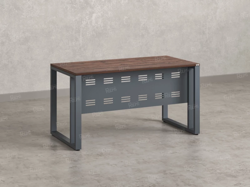 Стол прямой на О-образных опорах с металлическим экраном 1200x900x750 RM042-12x9 Дуб Апрельский шоколад/Серый