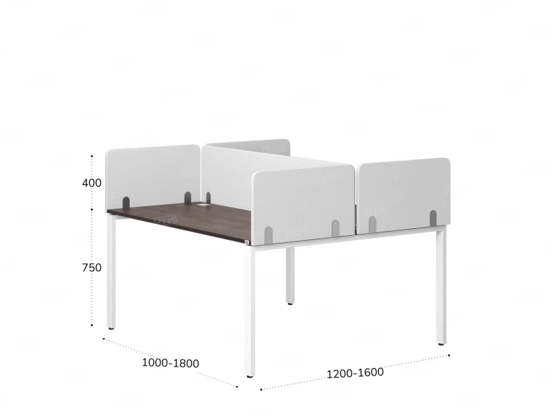 Бенч-система, 2 рабочих места, на П-образных опорах, 5 тканевых экрана 1000x1200x750 RM165-3-10x12 Дуб Апрельский шоколад/Белый