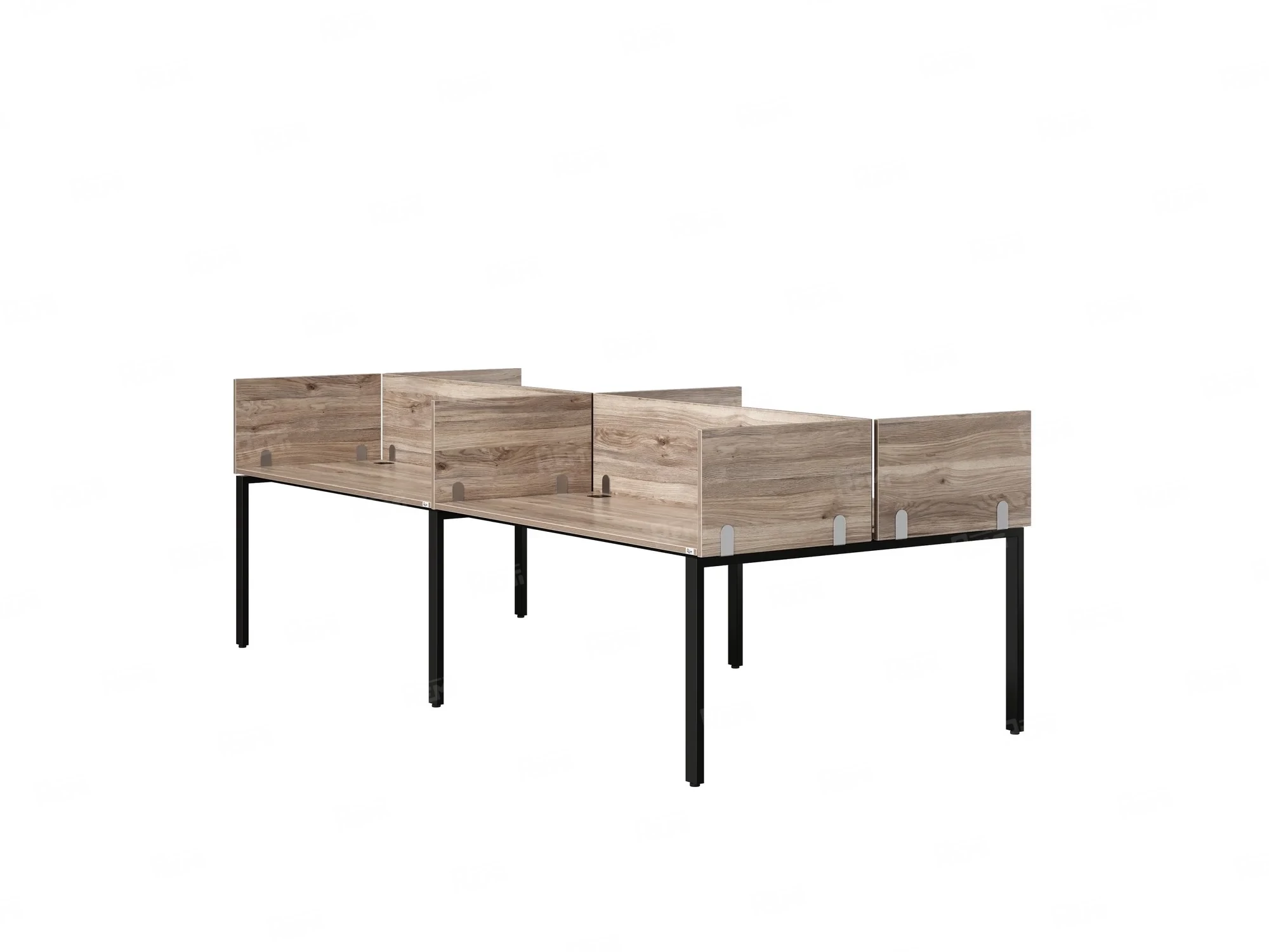 Бенч-система, 4 рабочих места, на П-образных опорах, 8 ЛДСП экранов 2400x1200x750 RM166-2-12x12 Дуб Маувелла/Черный