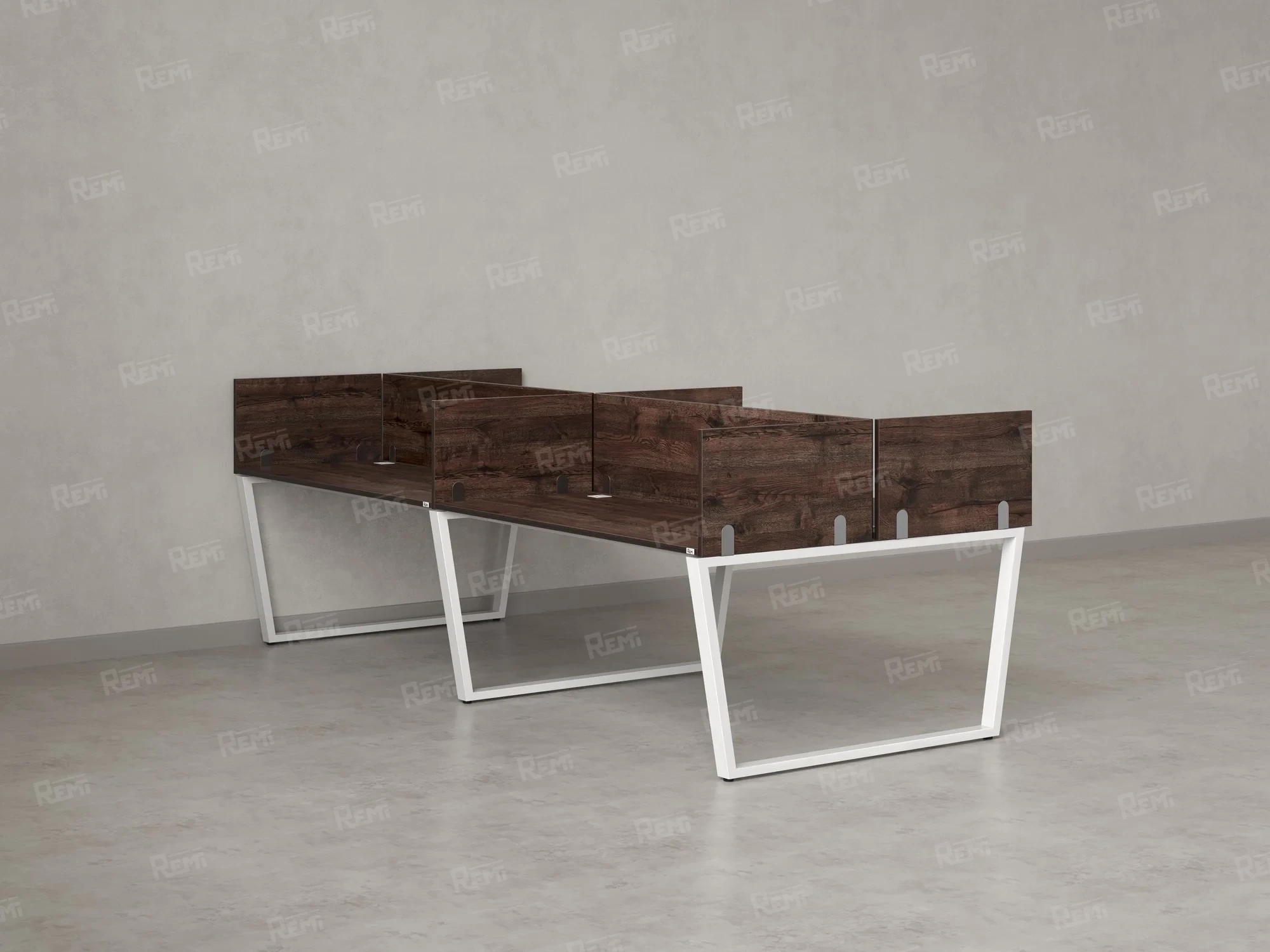 Бенч-система, 4 рабочих места, на U-образных опорах, 8 ЛДСП экранов 2400x1600x750 RM173-2-12x16 Дуб Апрельский шоколад/Белый