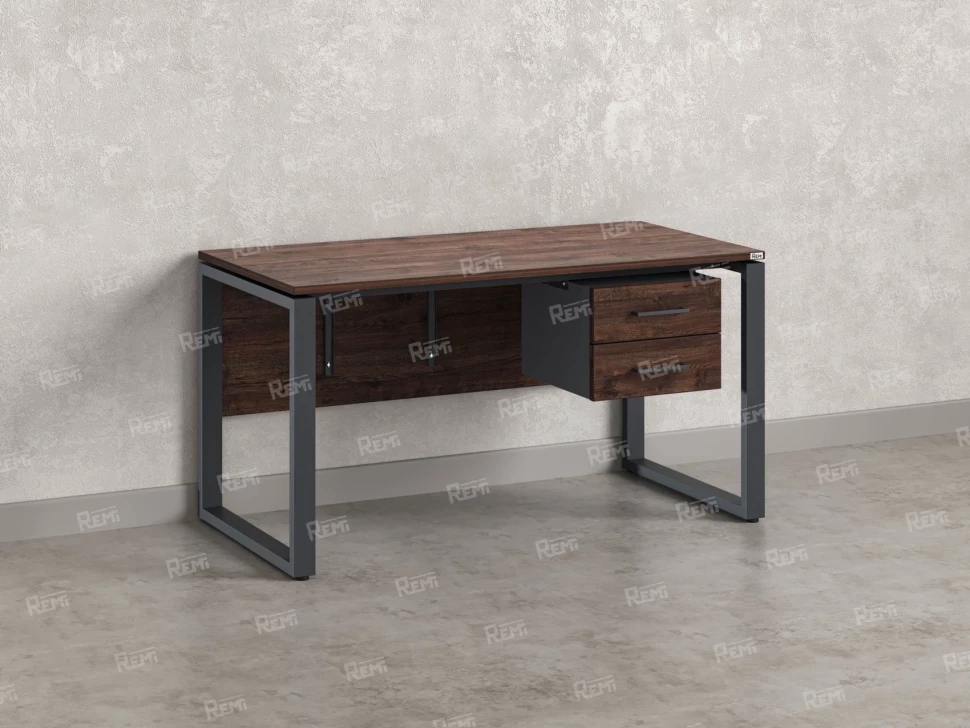 Стол прямой, подвесная тумба, ЛДСП экран, О-опора 1800x600x750 RM033-18x6 Дуб Апрельский шоколад/Серый