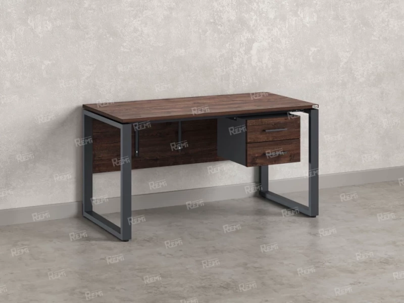 Стол прямой, подвесная тумба, ЛДСП экран, О-опора 1800x600x750 RM033-18x6 Дуб Апрельский шоколад/Серый