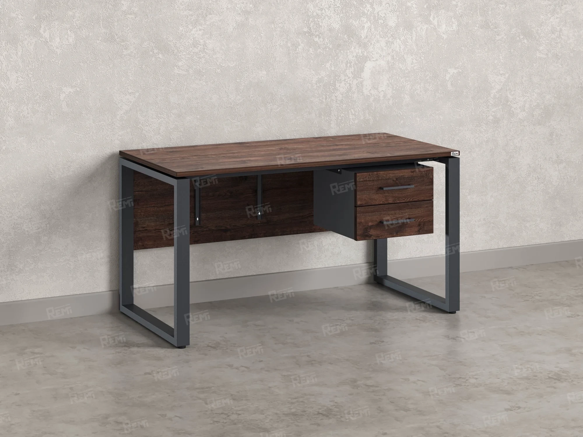 Стол прямой, подвесная тумба, ЛДСП экран, О-опора 1800x600x750 RM033-18x6 Дуб Апрельский шоколад/Серый