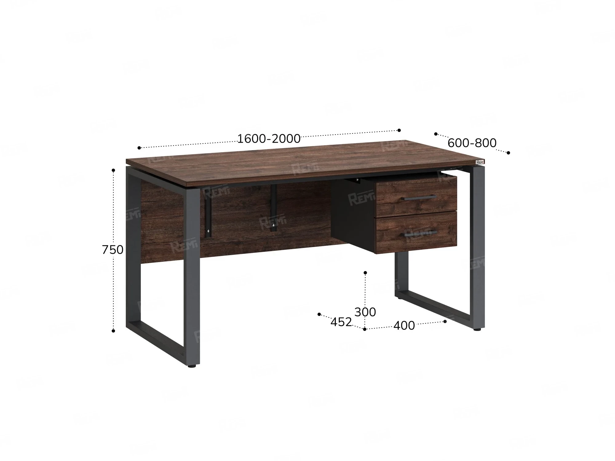 Стол прямой, подвесная тумба, ЛДСП экран, О-опора 1800x600x750 RM033-18x6 Дуб Апрельский шоколад/Серый