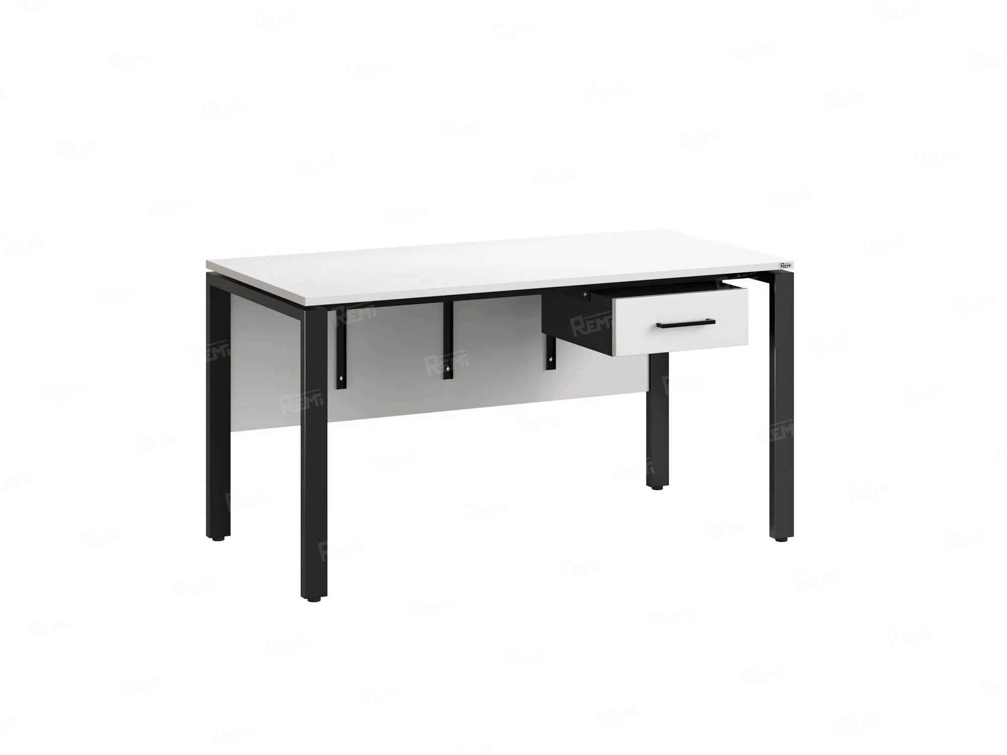 Стол прямой, подвесная тумба, ЛДСП экран, П-опора 1800x700x750 RM030-18x7 Белый/Черный