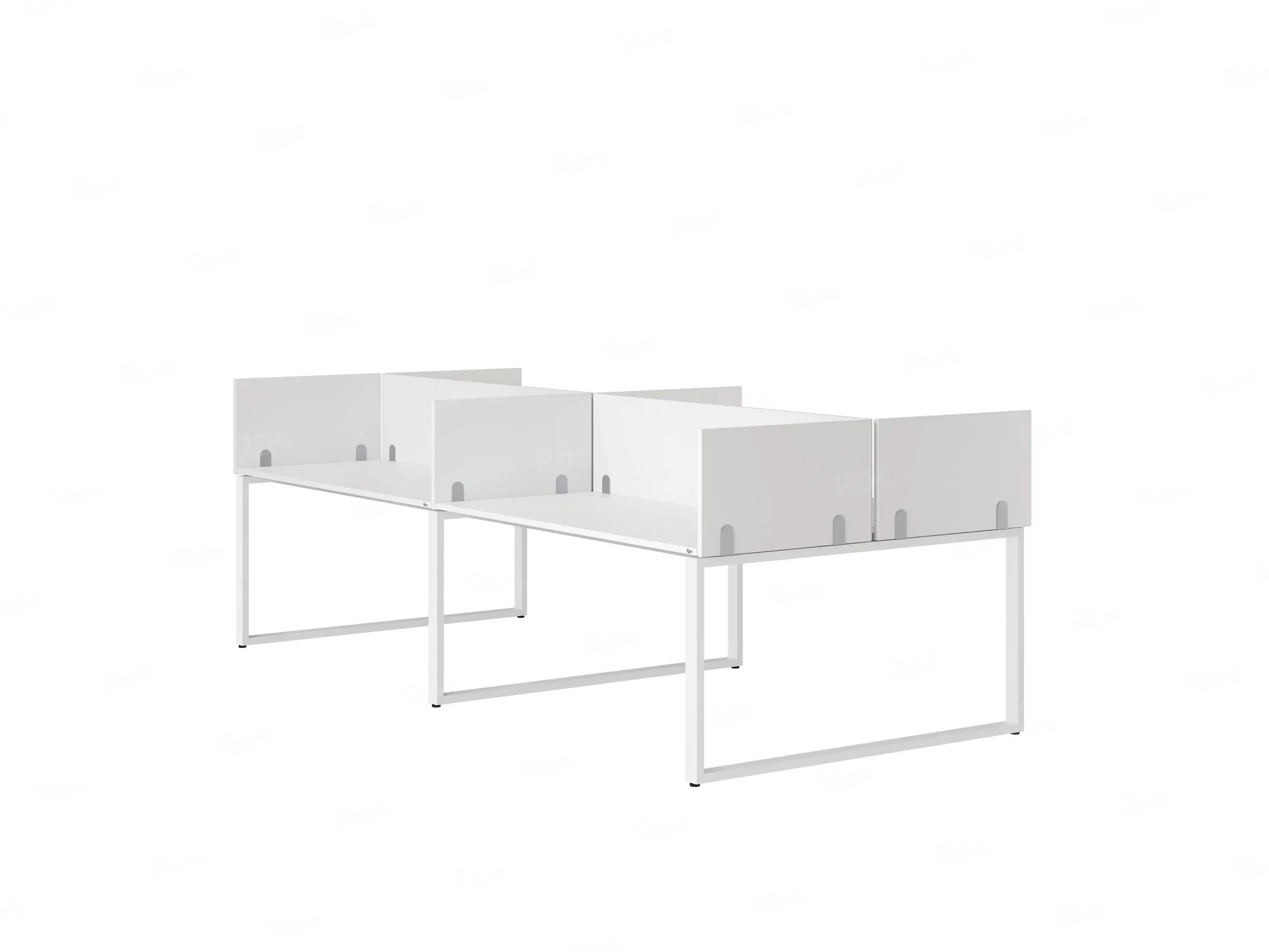 Бенч-система, 4 рабочих места, на О-образных опорах, 8 ЛДСП экранов 2000x1600x750 RM170-1-10x16 Белый/Белый