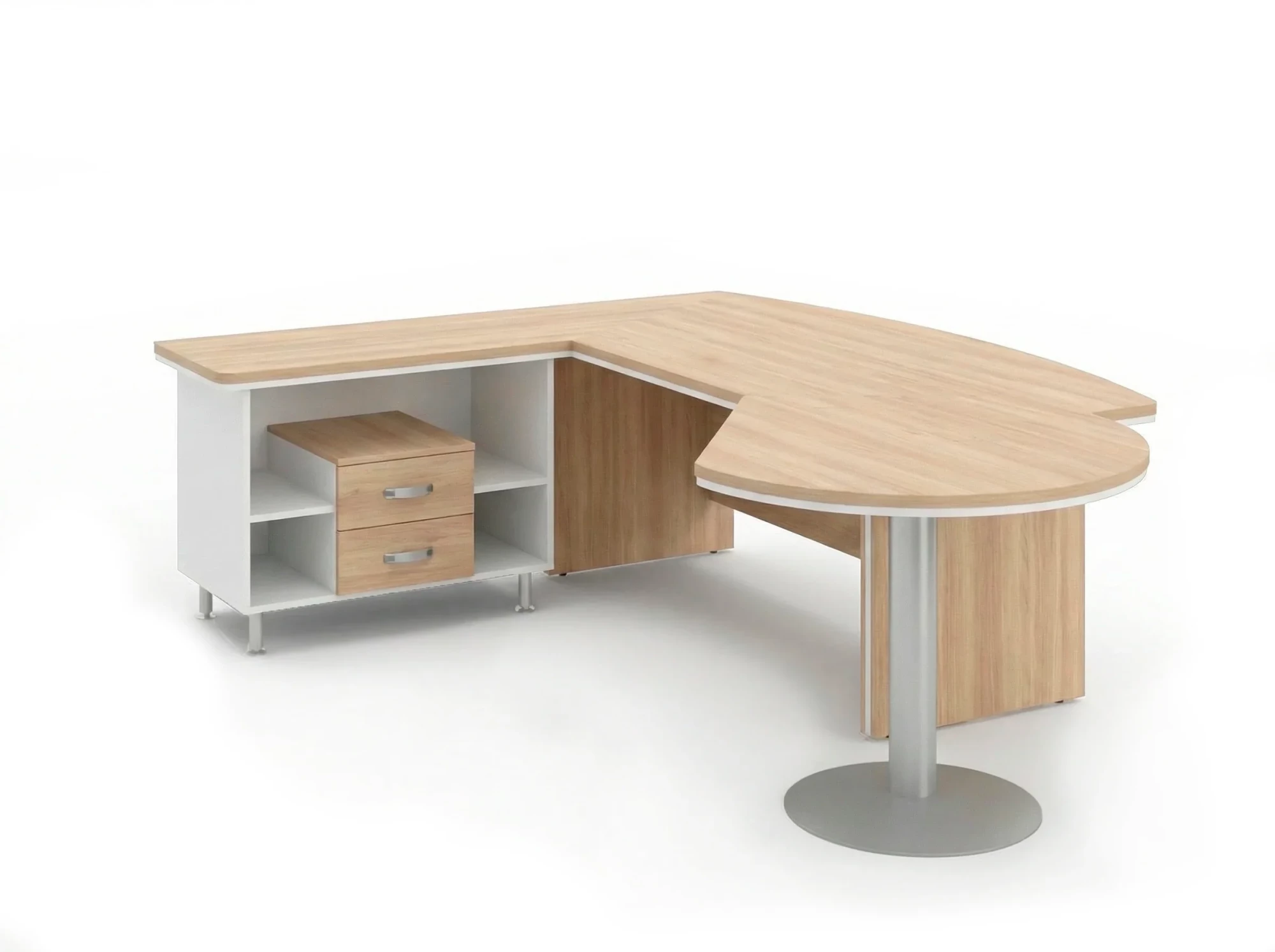 BRL RB072-255x200L Стол рук-ля L угловой с брифингом и тумбой 2 ящика 2550х2000х760 Акация/Белый