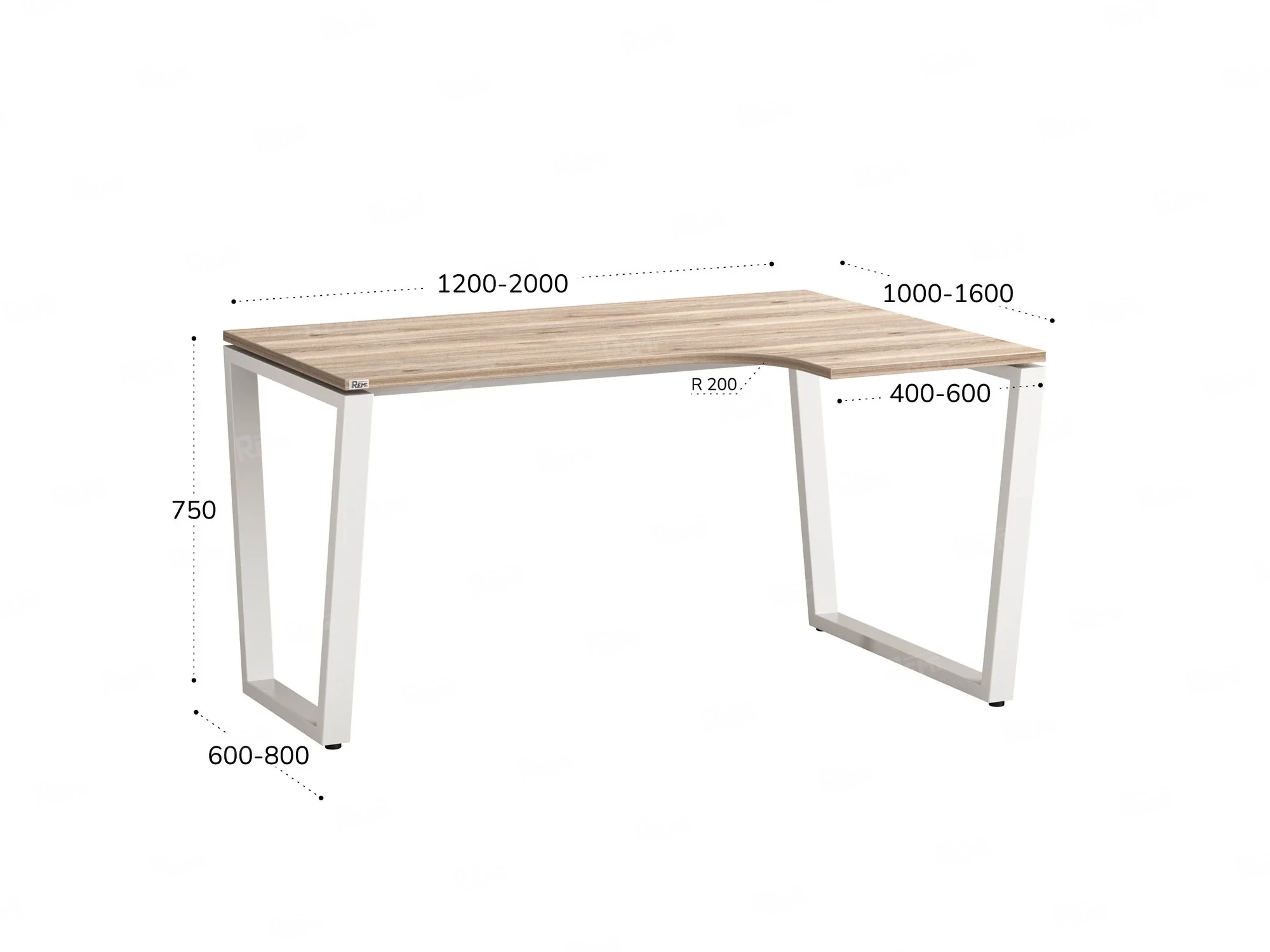 Стол угловой, U-опора, правый 1400x900/1200x750, RM050-14x9-12 Дуб Маувелла/Белый