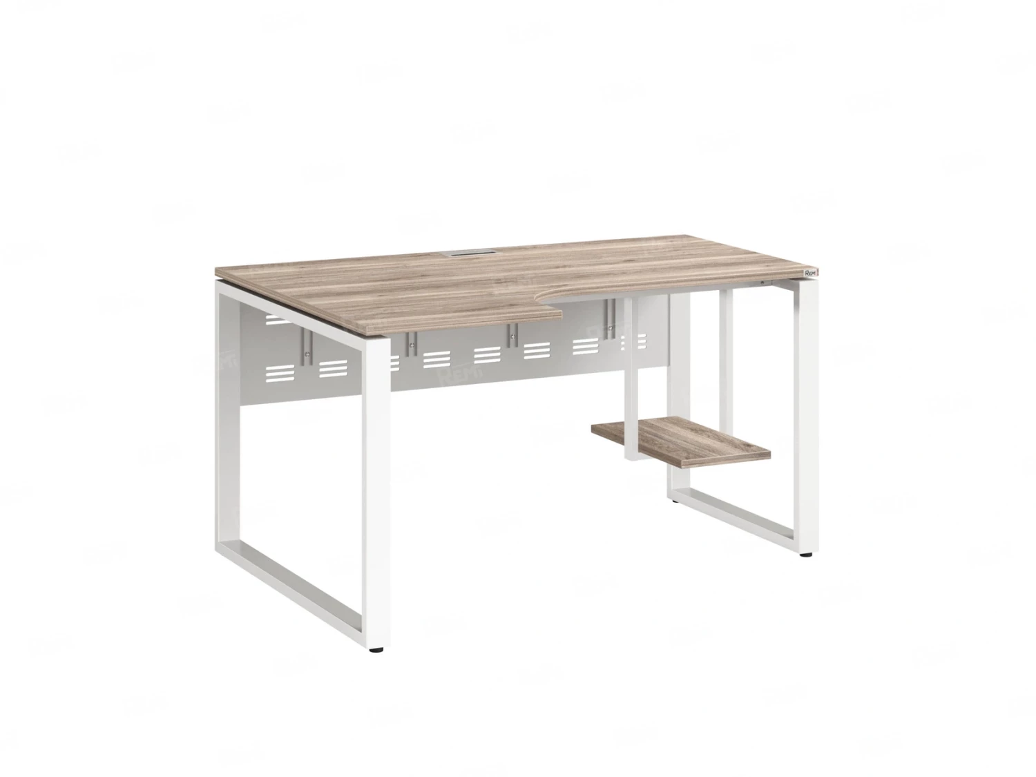 Стол угловой, экран металл, О-опора, левый 1400x900/1200x750, RM056-14x9-12 Дуб Маувелла/Белый