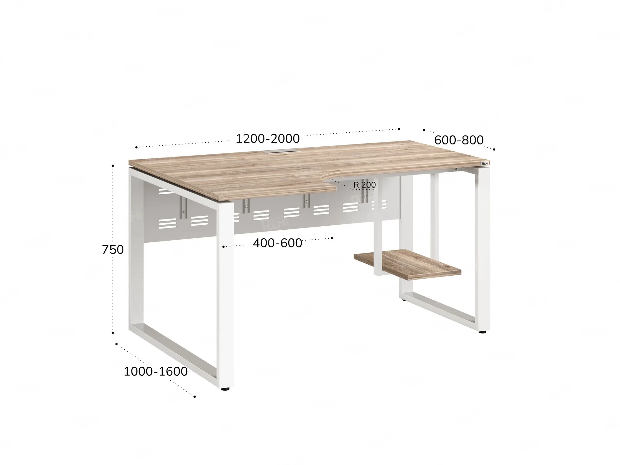 Стол угловой, экран металл, О-опора, левый 1400x900/1200x750, RM056-14x9-12 Дуб Маувелла/Белый