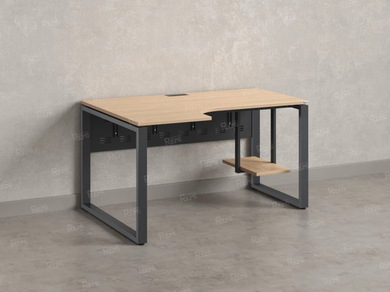 Стол угловой, экран металл, О-опора, левый 1800x800/1000x750, RM056-18x8-10 Вяз Швейцарский светлый/Серый