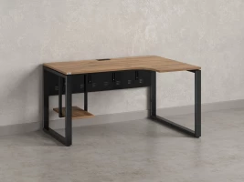 Стол угловой, экран металл, О-опора, правый 1600x600/900x750, RM057-16x6-9 Дуб Юстус/Черный