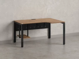 Стол угловой, экран металл, П-опора, правый 1400x600/900x750, RM058-14x6-9 Дуб Юстус/Черный