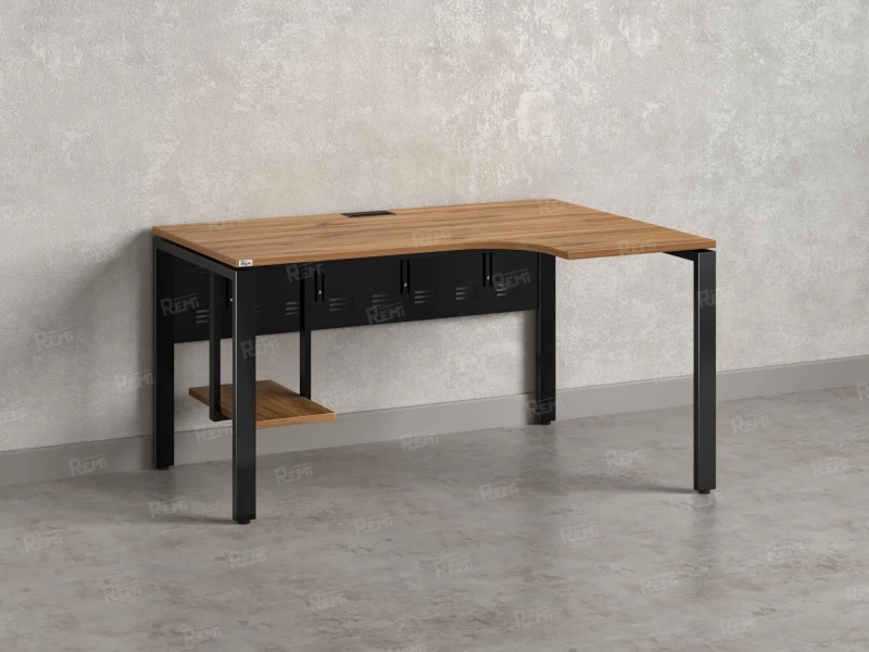 Стол угловой, экран металл, П-опора, правый 1400x600/900x750, RM058-14x6-9 Дуб Юстус/Черный