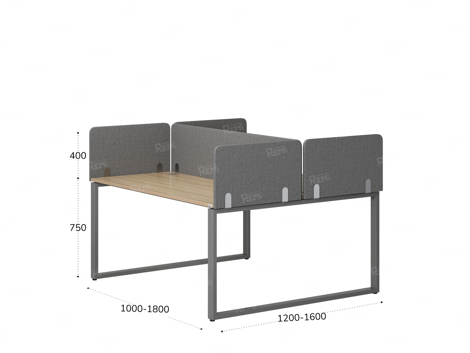Бенч-система, 2 рабочих места, 5 тканевых экранов 1200x1200x750 RM169-3-12x12 Вяз Швейцарский светлый/Серый