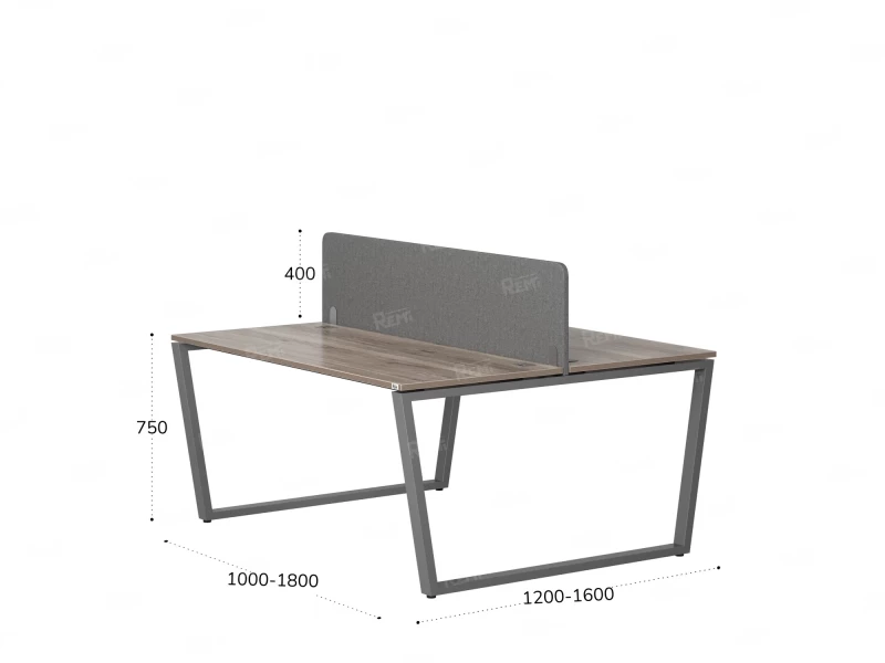 Бенч-система, 2 рабочих места, с одним тканевым экраном 1400x1200x750 RM172-1-14x12 Дуб Маувелла/Серый