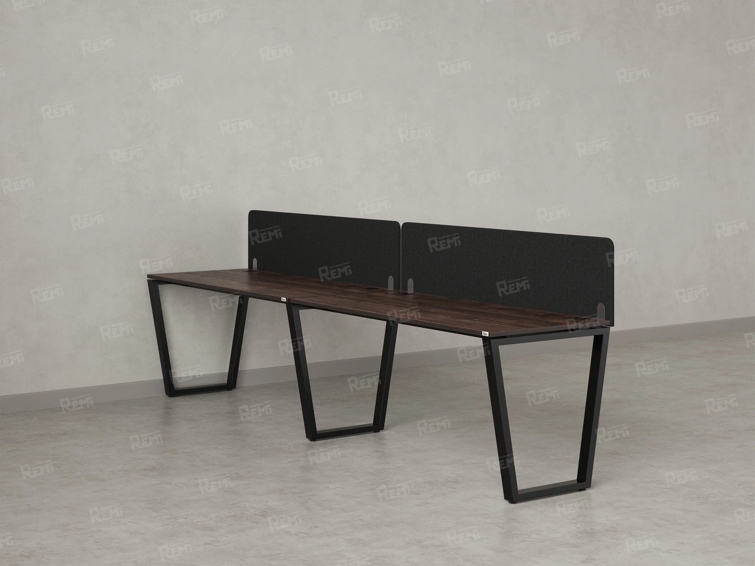 Бенч-система в 1 ряд, 2 рабочих места 2 тканевых экранов 3200x700x750 RM174-3-32x7 Дуб Апрельский шоколад/Черный