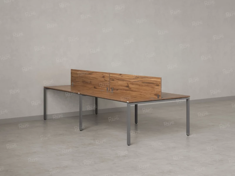 Бенч-система, 4 рабочих места, на П-образных опорах, 2 ЛДСП экранов 2800x1600x750 RM166-4-14x16 Дуб Юстус/Серый