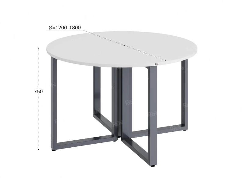 Круглый стол на О-образных опорах 1200x1200x750 RM187-12x12 Белый/Серый