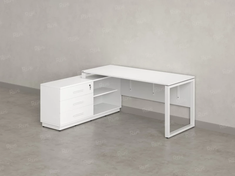 Стол прямой с тумбой L, ЛДСП экран, О-опора 1400x1400x750 RM013L-14x6 Белый/Белый