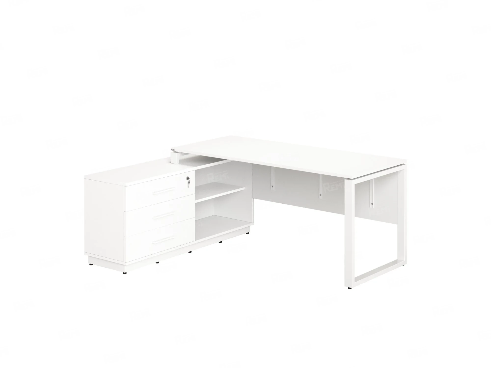 Стол прямой с тумбой L, ЛДСП экран, О-опора 1400x1400x750 RM013L-14x6 Белый/Белый