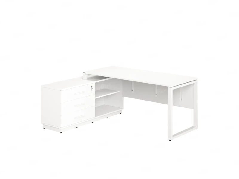 Стол прямой с тумбой L, ЛДСП экран, О-опора 1400x1400x750 RM013L-14x6 Белый/Белый