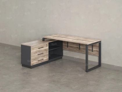 Стол прямой с тумбой L, ЛДСП экран, О-опора 2000x600x750 RM013L-20x6 Дуб Маувелла/Серый