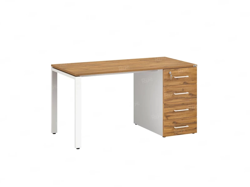 Стол прямой с тумбой на П-образных опоре, правый 1600x700x750 RM103-16x7 Юстус/Белый