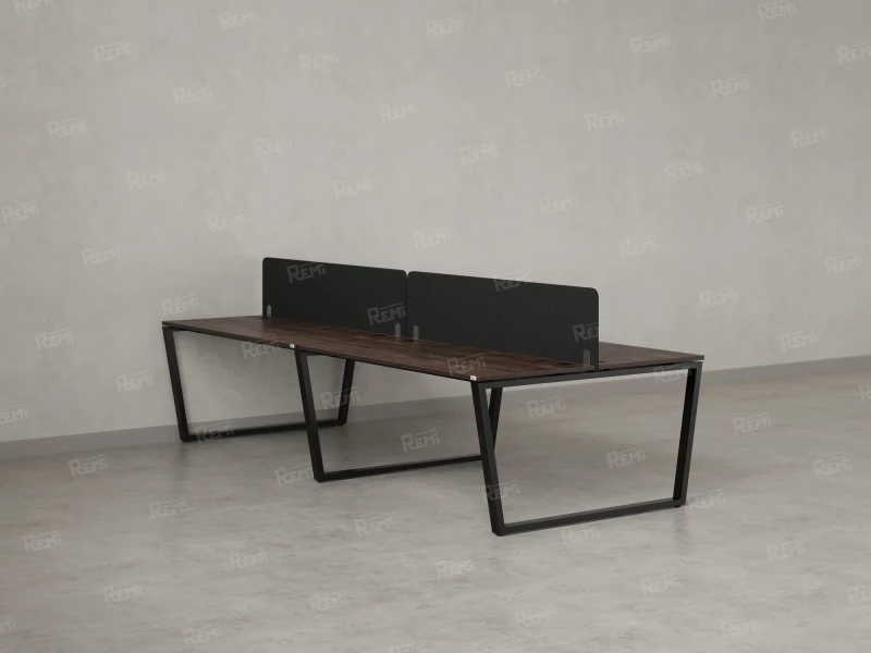 Бенч-система, 4 рабочих места, на U-образных опорах, 2 тканевых экранов 3200x1400x750 RM173-3-16x14 Дуб Апрельский шоколад/Черный