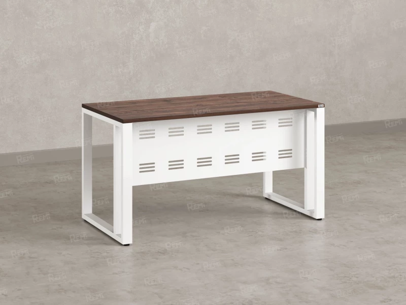 Стол прямой на О-образных опорах с металлическим экраном 1200x900x750 RM042-12x9 Дуб Апрельский шоколад/Белый