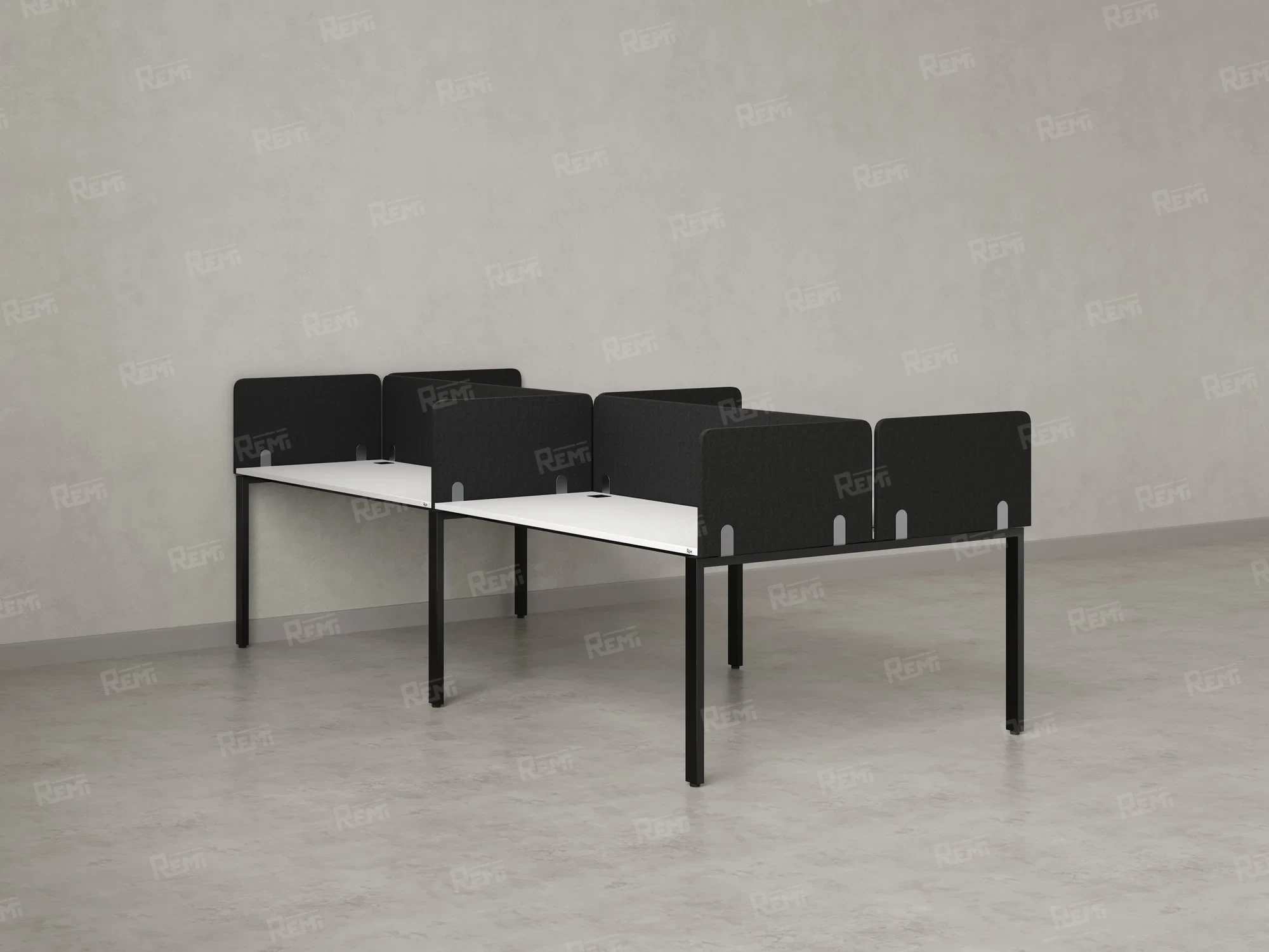 Бенч-система, 4 рабочих места, на П-образных опорах, 8 тканевых экранов 3600x1200x750 RM166-1-18x12 Белый/Черный