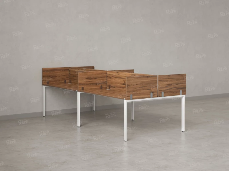 Бенч-система, 4 рабочих места, на П-образных опорах, 8 ЛДСП экранов 2400x1200x750 RM166-2-12x12 Дуб Юстус/Белый