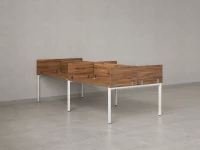 Бенч-система, 4 рабочих места, на П-образных опорах, 8 ЛДСП экранов 2400x1200x750 RM166-2-12x12 Дуб Юстус/Белый