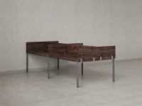 Бенч-система, 4 рабочих места, на П-образных опорах, 8 ЛДСП экранов 3200x1400x750 RM166-2-16x14 Дуб Апрельский шоколад/Серый