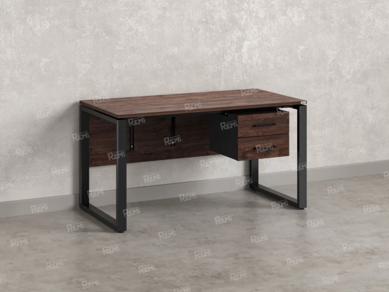 Стол прямой, подвесная тумба, ЛДСП экран, О-опора 1800x600x750 RM033-18x6 Дуб Апрельский шоколад/Черный