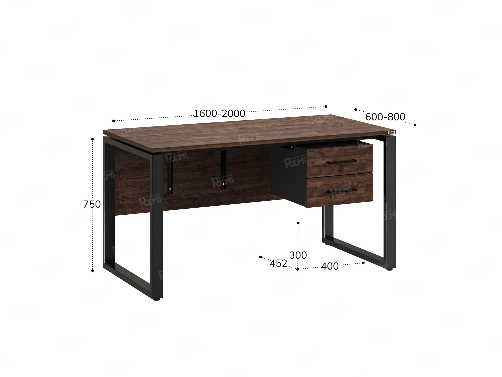 Стол прямой, подвесная тумба, ЛДСП экран, О-опора 1800x600x750 RM033-18x6 Дуб Апрельский шоколад/Черный