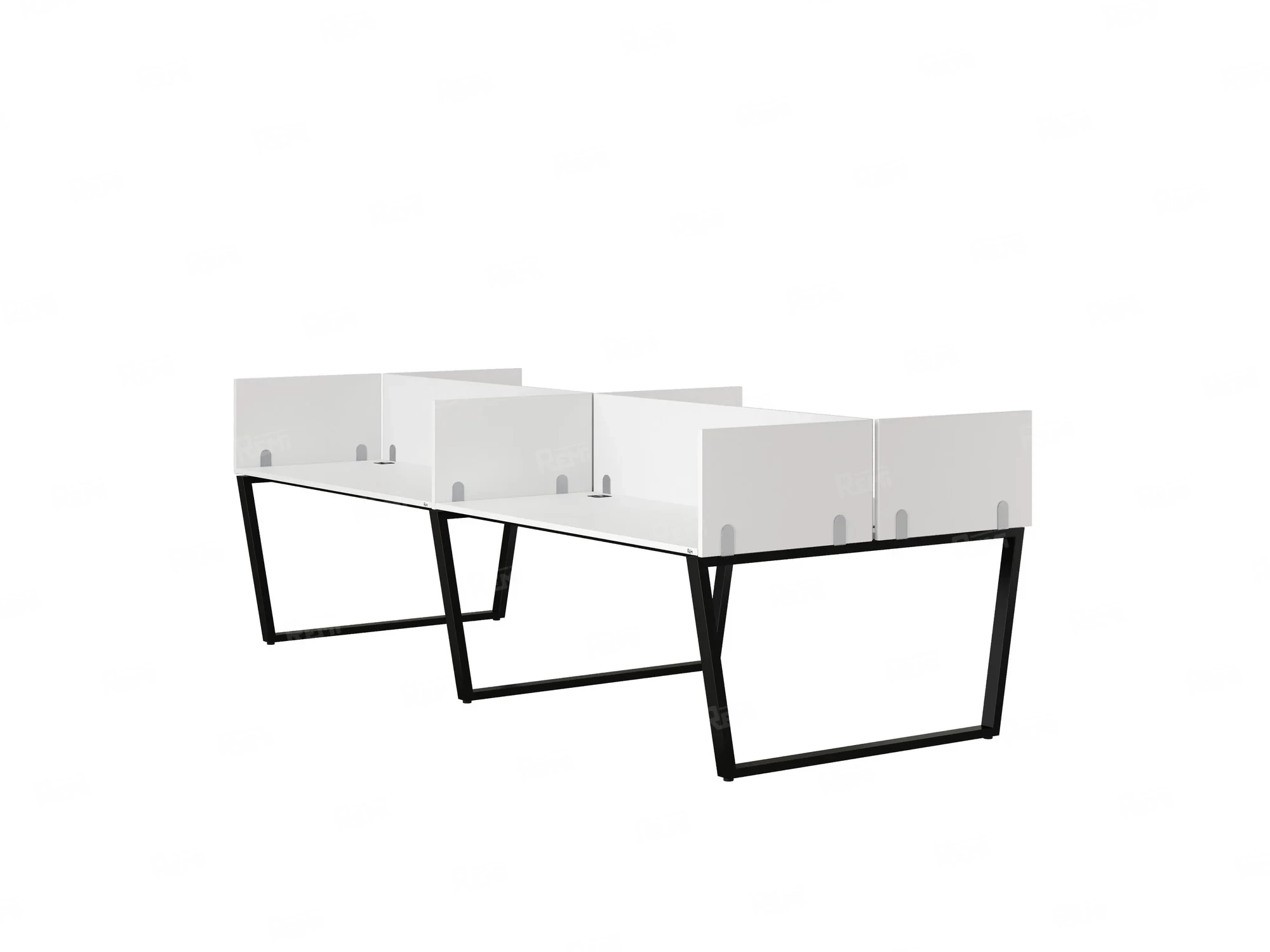 Бенч-система, 4 рабочих места, на U-образных опорах, 8 ЛДСП экранов 3600x1200x750 RM173-2-18x12 Белый/Черный