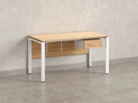 Стол прямой, подвесная тумба, ЛДСП экран, П-опора 1800x700x750 RM030-18x7 Вяз Швейцарский светлый/Белый
