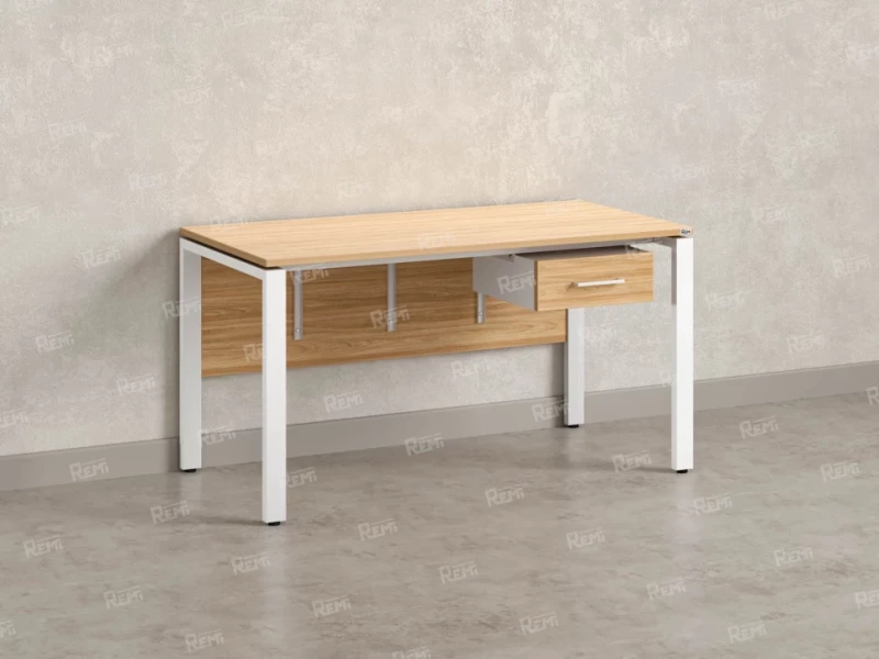 Стол прямой, подвесная тумба, ЛДСП экран, П-опора 1800x700x750 RM030-18x7 Вяз Швейцарский светлый/Белый